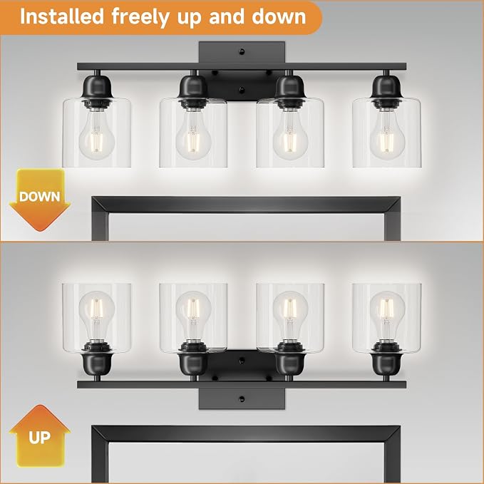 Modern 4 Light Bathroom Light Fixtures, 24 inch Black Vanity Lights
