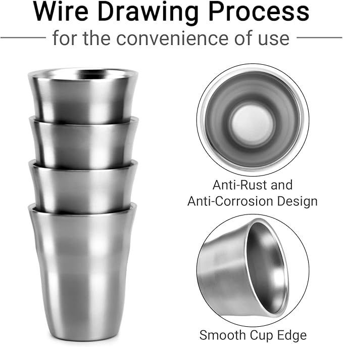 Beasea Stainless Steel Cups 8.8 oz, 8 Pack Small Stainless Steel Tumbler Bulk