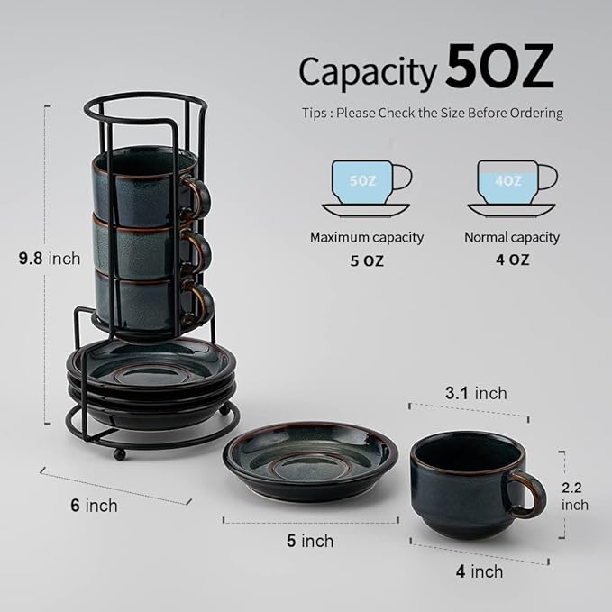 JIEMEI HOME Porcelain Stackable Espresso Cups