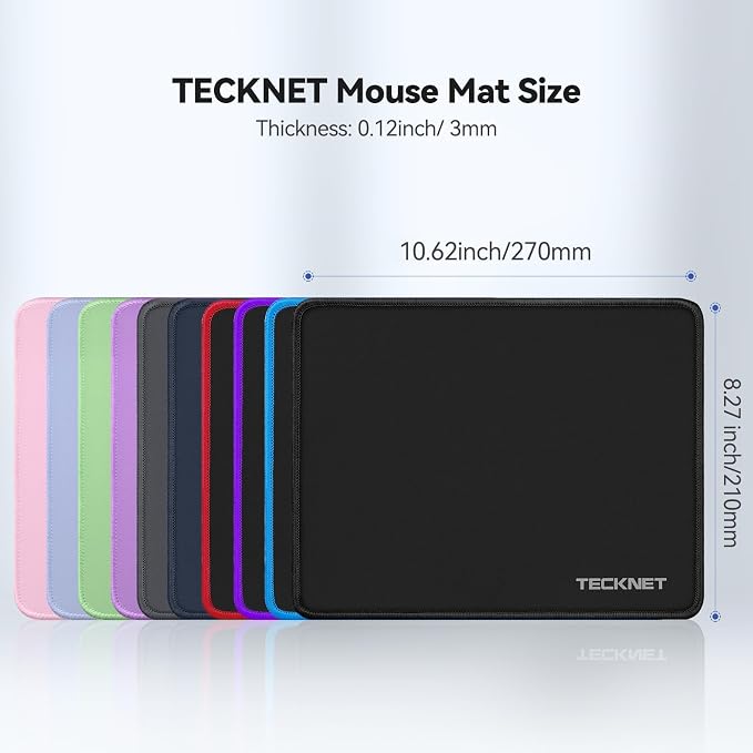 TECKNET Mouse Pad with Anti-fray Stitchin, Waterproof Surface & Non-Slip Rubber