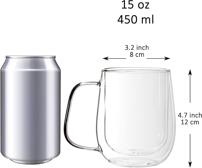 Youngever 2 Pack Glass Coffee Cups, Double Wall Thermo Insulated Coffee Cups