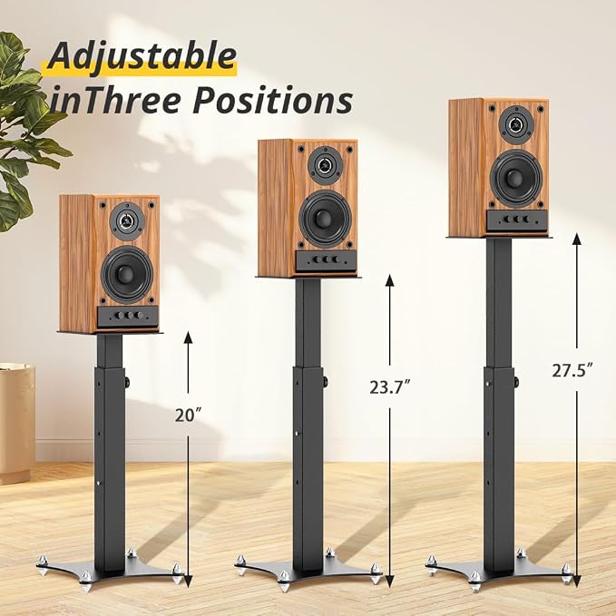 Adjustable Bookshelf Speaker Stands Pair, 20-27.5 Inch All-Metal Heavy Duty