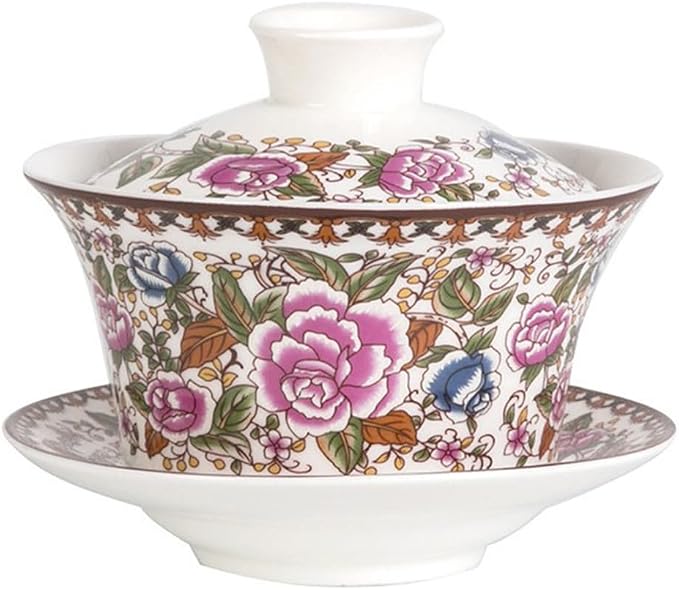 Chinese Gaiwan Tea Cup, Asian Traditional Porcelain Kungfu Handleless Tea Cup