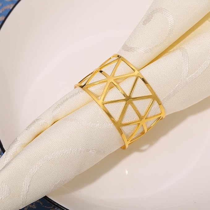 14K Gold Napkin Rings Set of 12, Metal Napkins Rings Holder Buckles