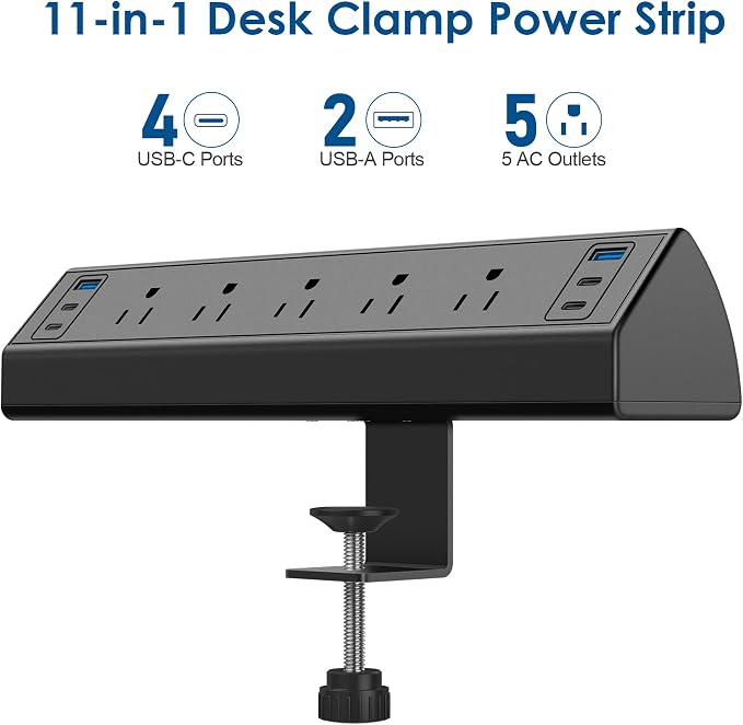 Desk Clamp Power Strip USB C, Under Desk Mount Power Station, 20W Fast Charging