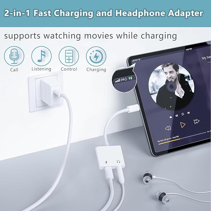 2Pack iPhone 16 15 Headphone Adapter, 2 in 1 USB C to 3.5mm Aux Audio Dongle