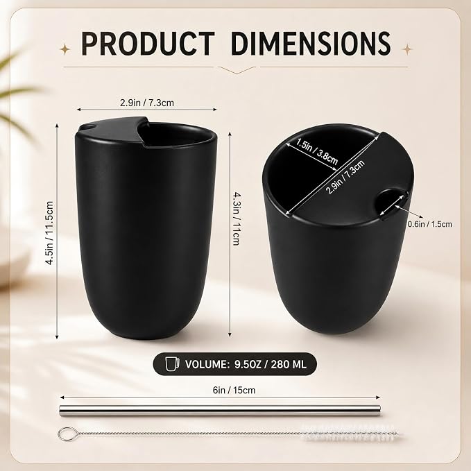 1 Pack Ceramic Coffee Mug with Sip Hole 9.5oz Retro Espresso Cup with Straw and