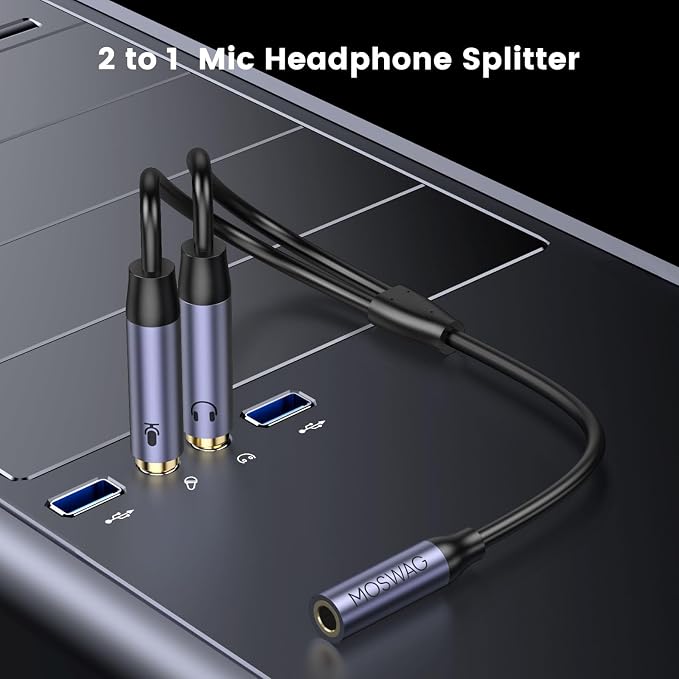 MOSWAG Headphone Splitter for Computer, 3.5mm Female to Dual 3.5mm Male Cable