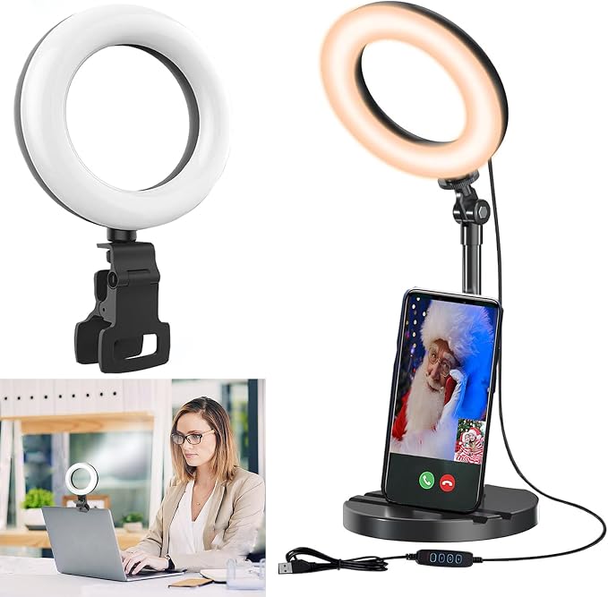 Desk Ring Light with Stand, Amcuke Ring Light with Clip 10W 3000K-6500K