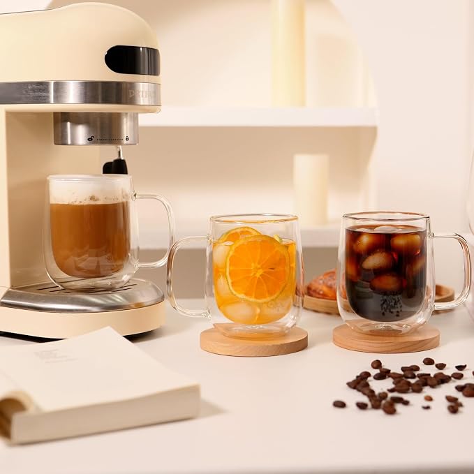 CNGLASS Large Double Wall Glass Coffee Mug 15.2oz