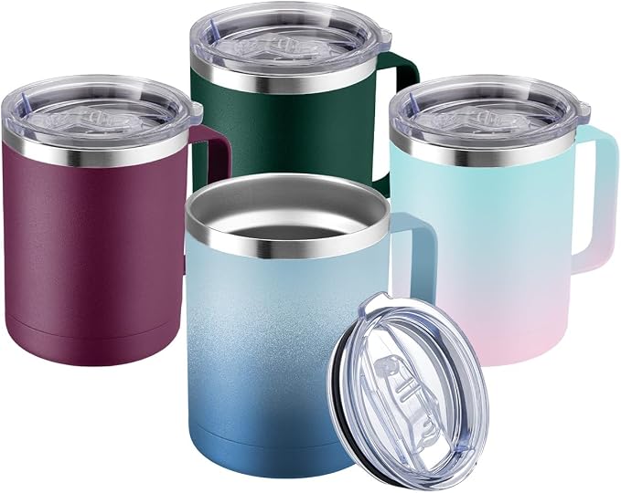 MEWAY 12oz Coffee Mug With Handle 2 Pack Bulk, Stainless Steel Insulated Travel
