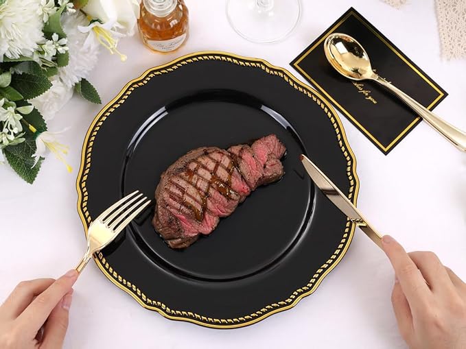 60pcs Black Plastic Plates