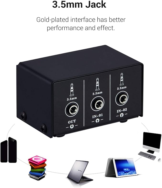 Audio Switcher 3.5mm 2 in 1 Out/1 in 2 Out A/B Switch Stereo Audio Splitter Box