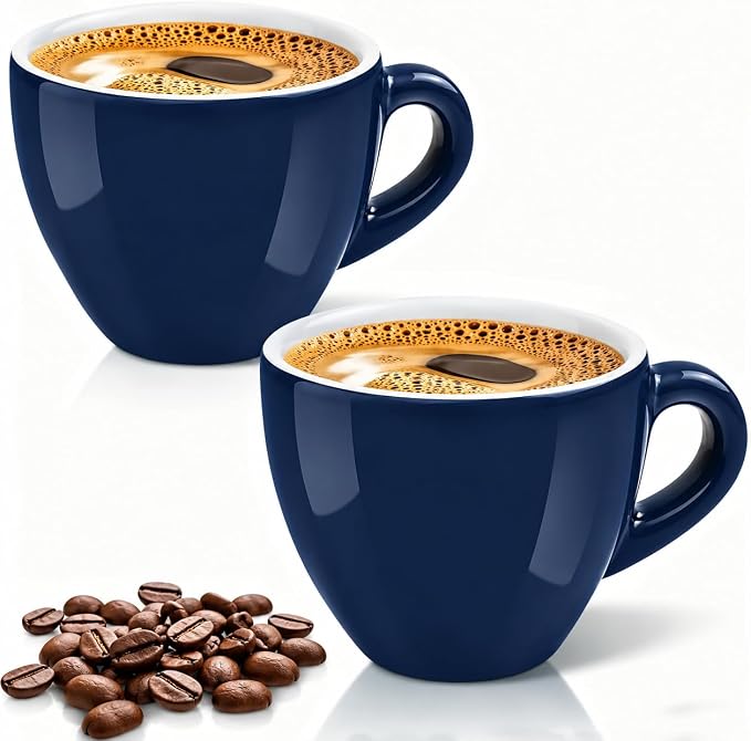 Pilnocok Ceramic Espresso Cups Set of 2, 2.5 oz Blue Small Coffee Mugs |