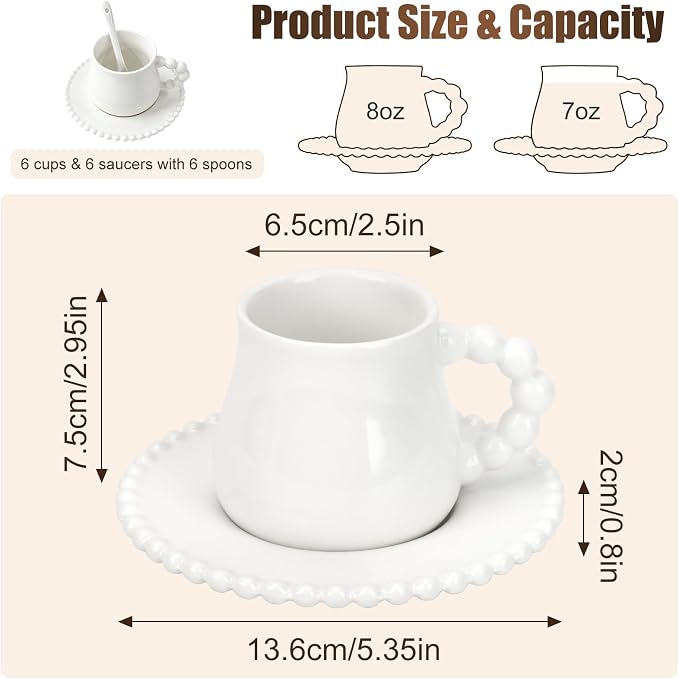 8 Ounce Cappuccino Cups Set of 6, Ceramic Coffee Cups