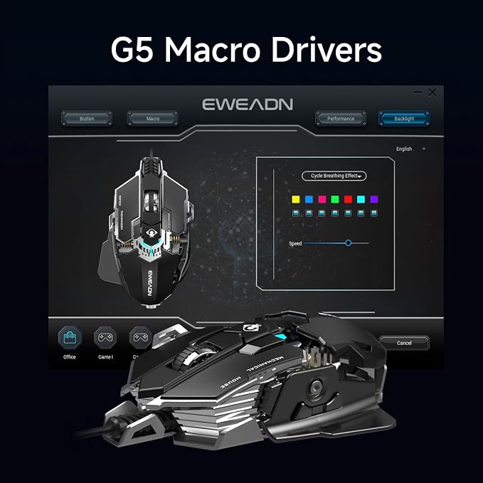 EWEADN G5 Wired Gaming Mouse, Ergonomic RGB Computer Mouse, 12800 Adjustable DPI