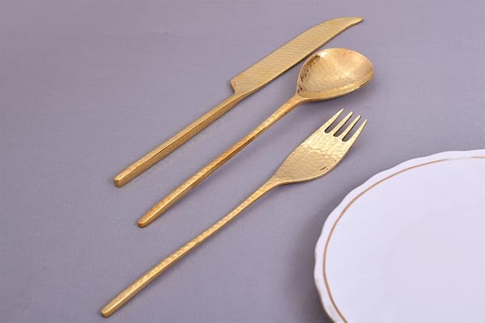 DeKulture Handmade Pure Brass 3 Pieces Cutlery Set Premium Deluxe Tableware
