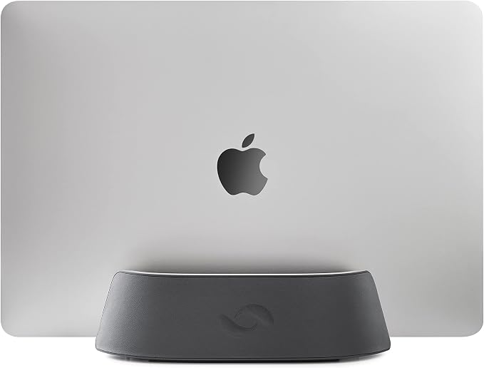HumanCentric Vertical Laptop Stand in Vegan Black Leather, Upright Adjustable