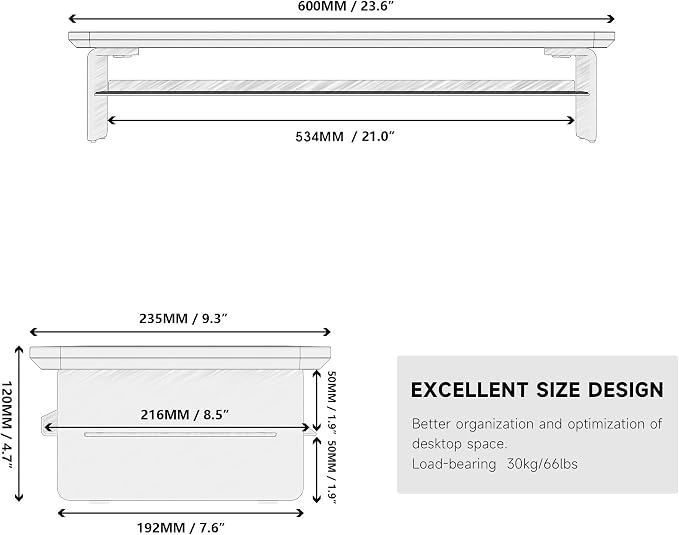 Fenge Acrylic Monitor Stand Riser, 23.6 Inches Monitor Stand