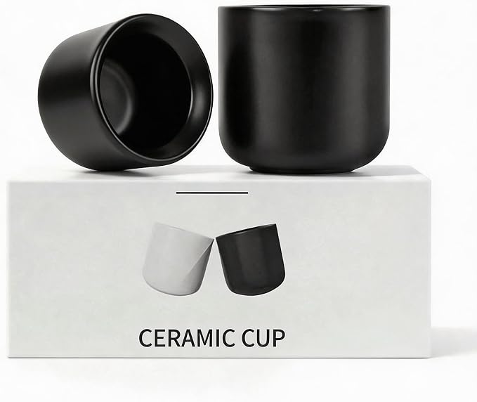 Espresso Cups Set of 2-3oz Demitasse Mugs Modern Thick Walled Durable Ceramic