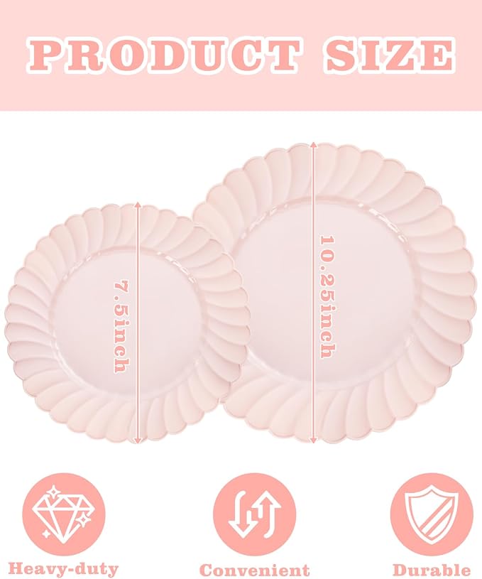 YOUBET 100PCS Pink Scalloped Plastic Plates