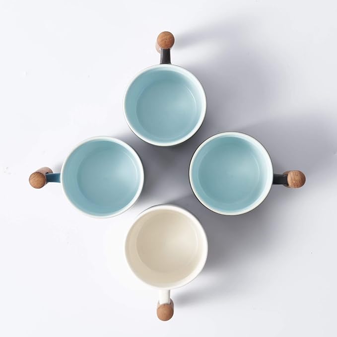 Ceramic Espresso Cups with Wooden Handle Espresso Shot Cups Ceramic Tea Cups