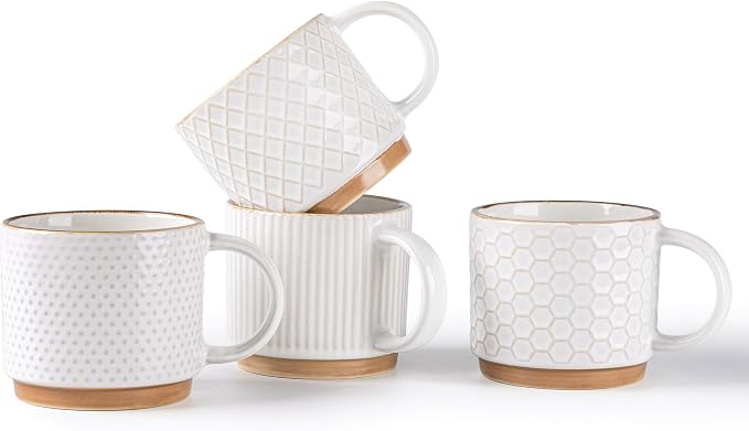 GBhome 6 OZ Stackable Coffee Mugs Set of 4, Ceramic Coffee Cups Set | 4