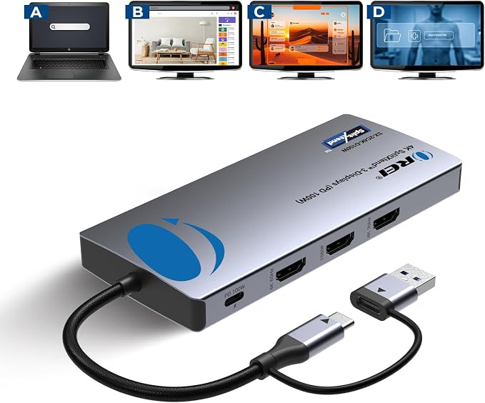 OREI SplitExtend Laptop Docking Station 3 Monitors
