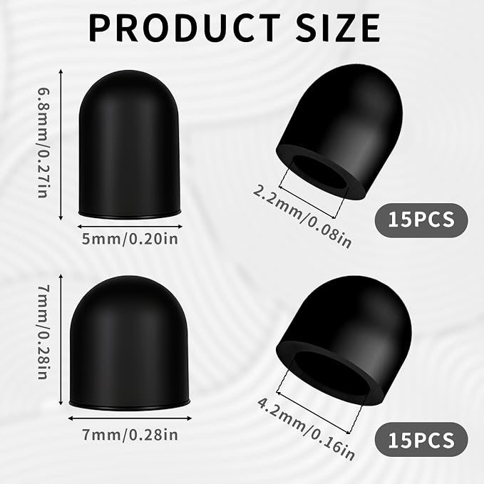 30Pcs Rubber Tips for Stylus Pens, 0.2inch & 0.28inch Replacement Nibs for