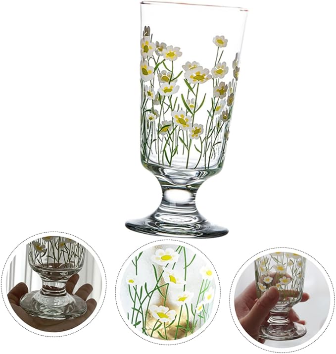 Daisy Set Vintage Romantic Glasses Cup Floral Glassware Daisy Drinking Glasses