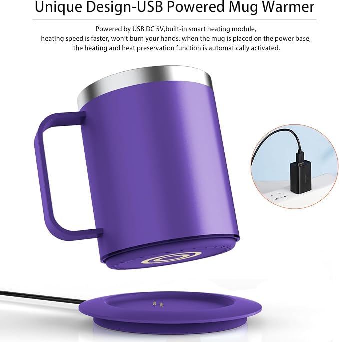 Coffee Warmer with Mug Set, Self Heating Coffee Mug with USB Powered, 131°F