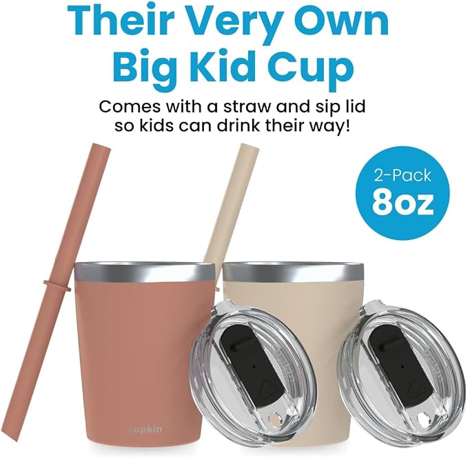 CUPKIN Toddler Straw Cup, The Original 8 oz Stackable Stainless Steel Toddler