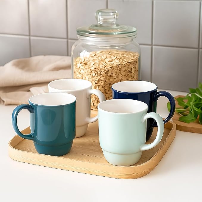 Stackable Porcelain Coffee Mug Set of 4 – 20oz Jumbo Capacity, Space-Saving