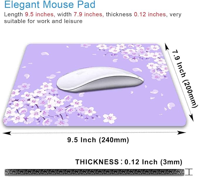 IMAYONDIA Cute Purple Mouse Pad, Floral Flowers Mouse Pad, Sakura Cherry