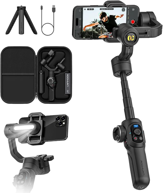Professional Gimbal Stabilizer for Smartphone, Built-in 18CM Extension Rod and