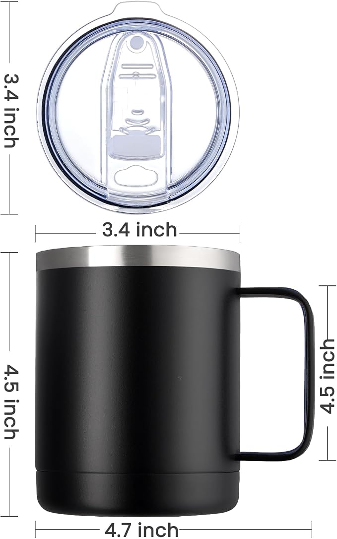 MEWAY 12oz Coffee Mug With Handle 8 Pack Bulk, Stainless Steel Insulated Travel