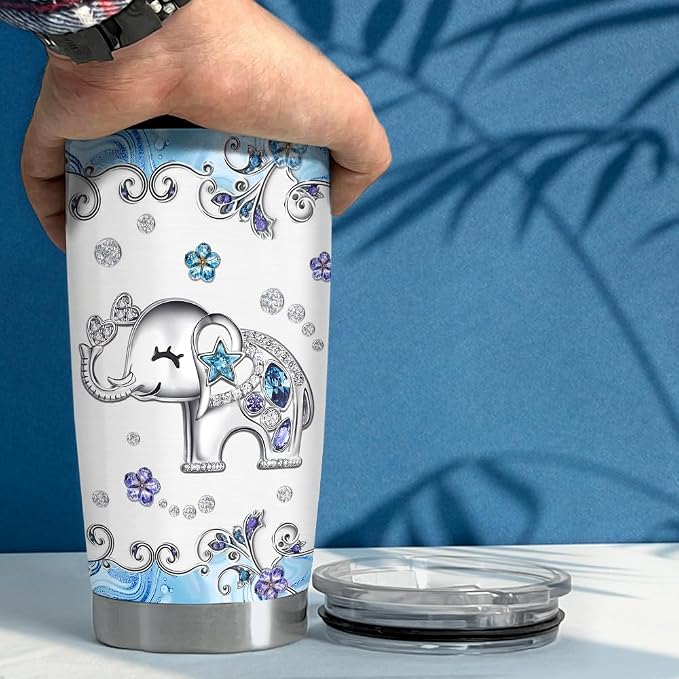 SANDJEST Elephant Tumbler 20oz Jewelry Drawings Stainless Steel Insulated