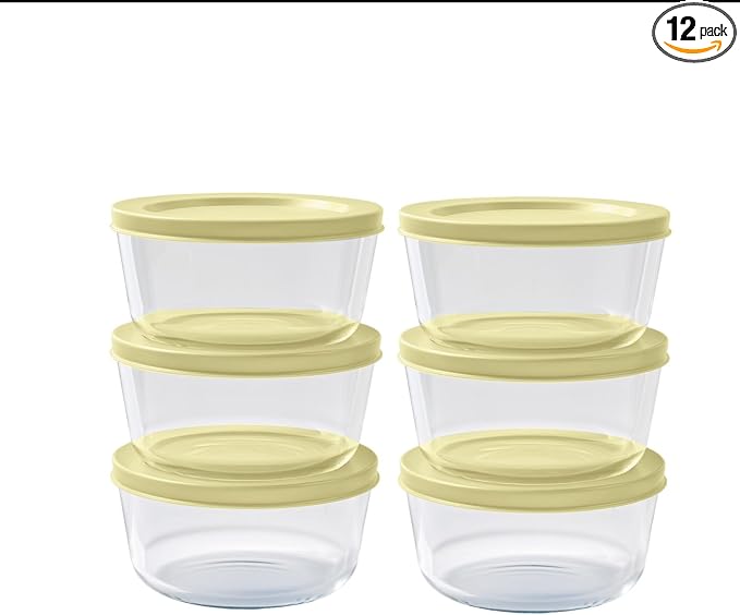 12-Piece Glass Food Storage Containers Set | 2-Cup, Leakproof | Microwave