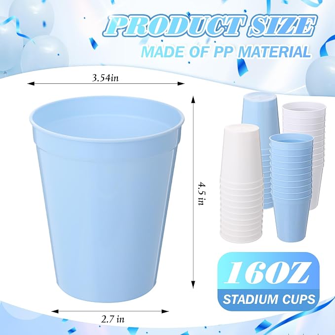 Yungyan 36 Pack 16 oz Stadium Cups Reusable Plastic Cups Blank Drink Stadium