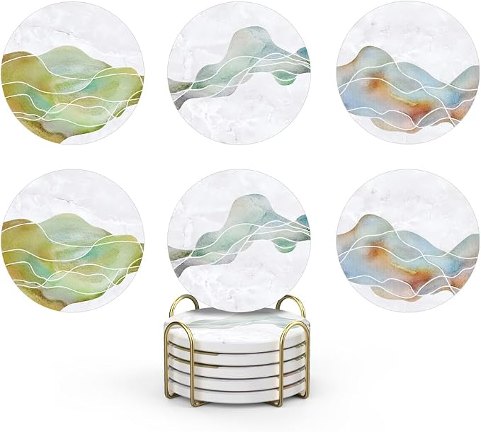 UMIRRO Absorbent Ceramic Stone Coasters Set of 6