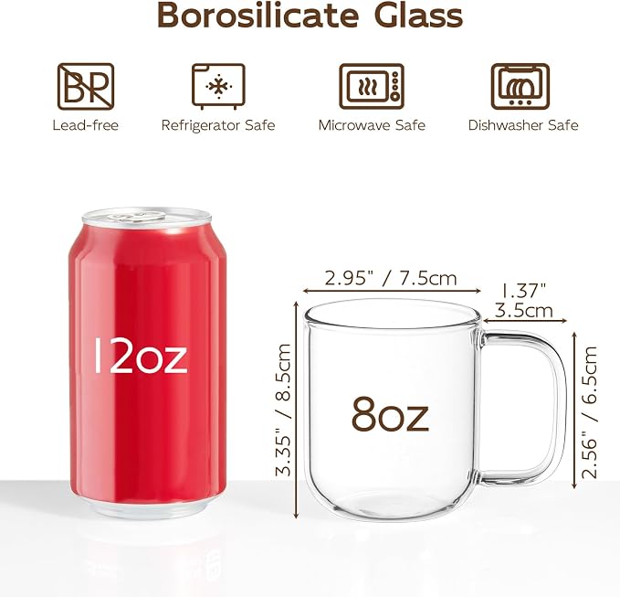 Glass Coffee Mugs, 8 oz iced coffee cups, Glass Mugs