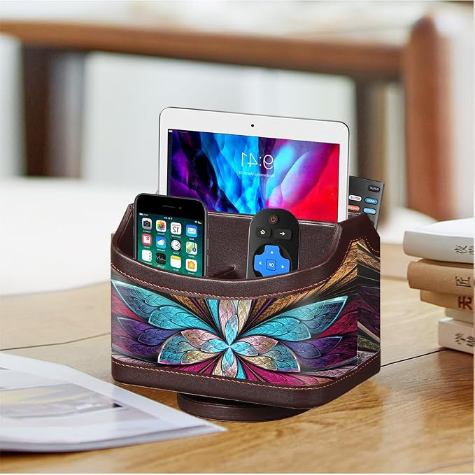Fanousy 360° Rotating Remote Control Holder, PU Leather TV Remote Caddy