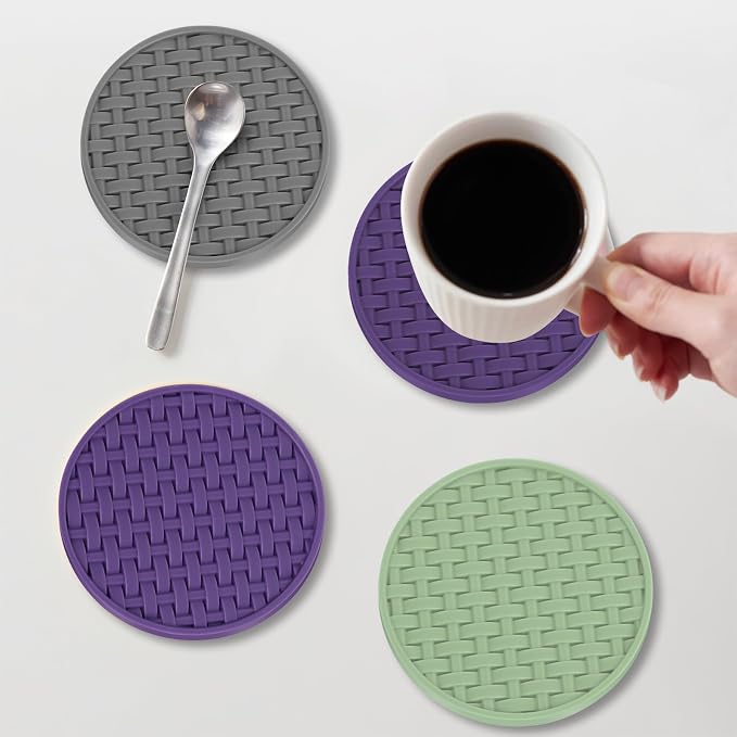 4 Inch Round Silicone Coasters Set of 6