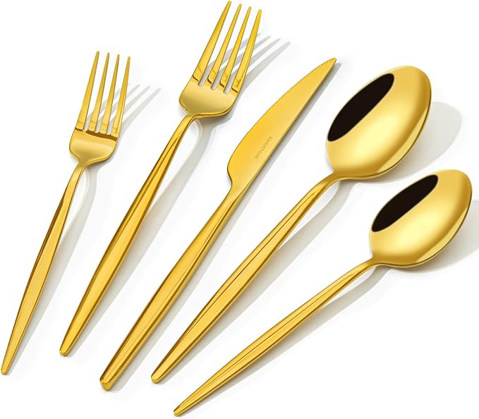 18/10 Silverware Set for 12, 60 Piece Gold Stainless Steel Flatware Cutlery |