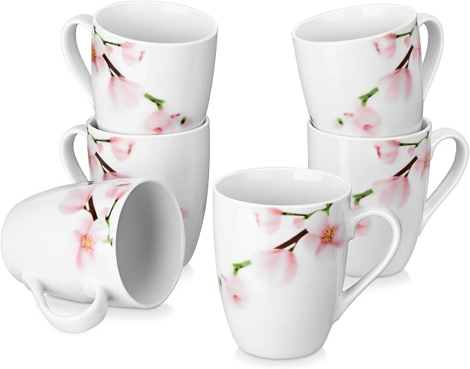 VEWEET Coffee Mugs Set of 6, 11 OZ Floral Ceramic Mugs, ANNIE | 11 OZ Floral