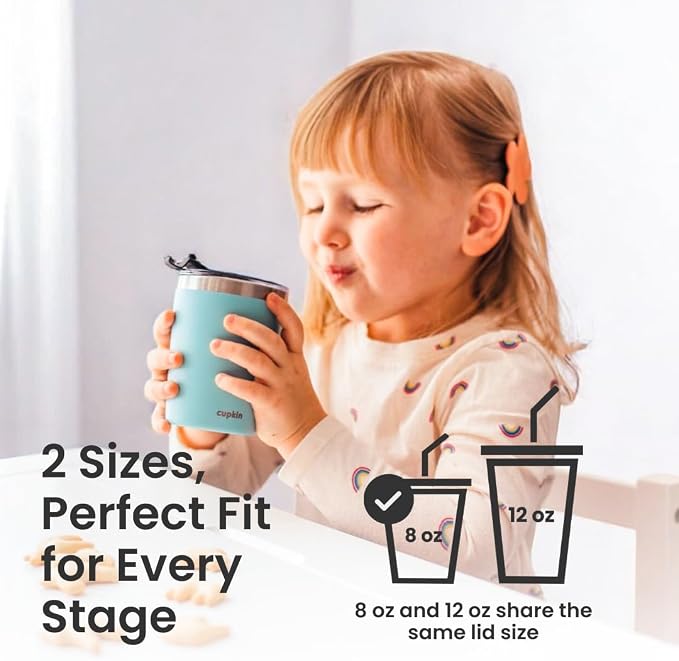 CUPKIN Kids Tumblers, The Original 8 oz Stackable Stainless Steel Kids Cup