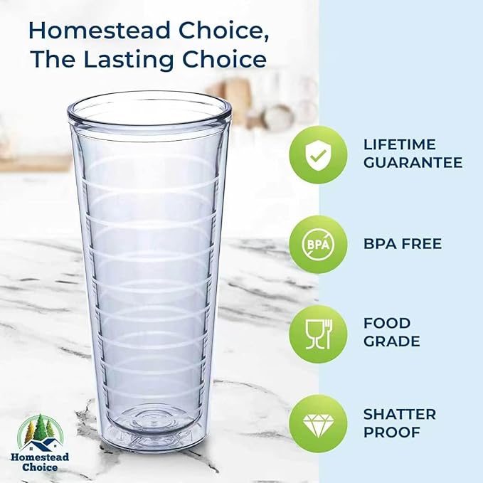 Homestead Choice Insulated Drinking Glasses 22oz 4-pack