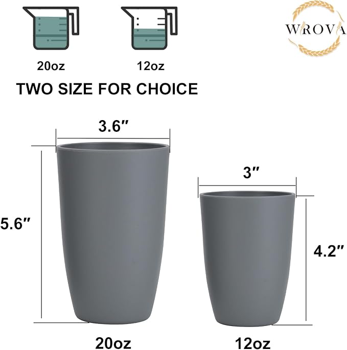Wrova Wheat Straw Cups 8 PCS Good Alternative to Plastic Reusable Cups 20 oz