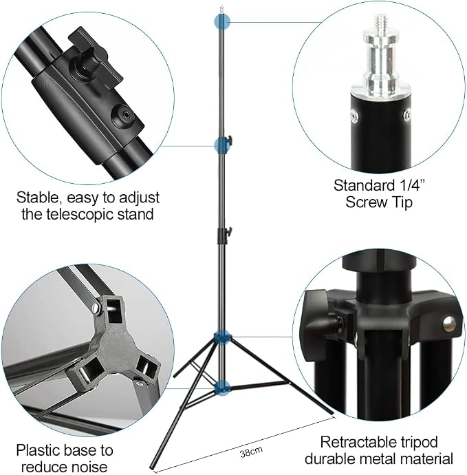 Aluminum Alloy Light Stand 9.5 Feet/2.8m Adjustable Spring Cushioned