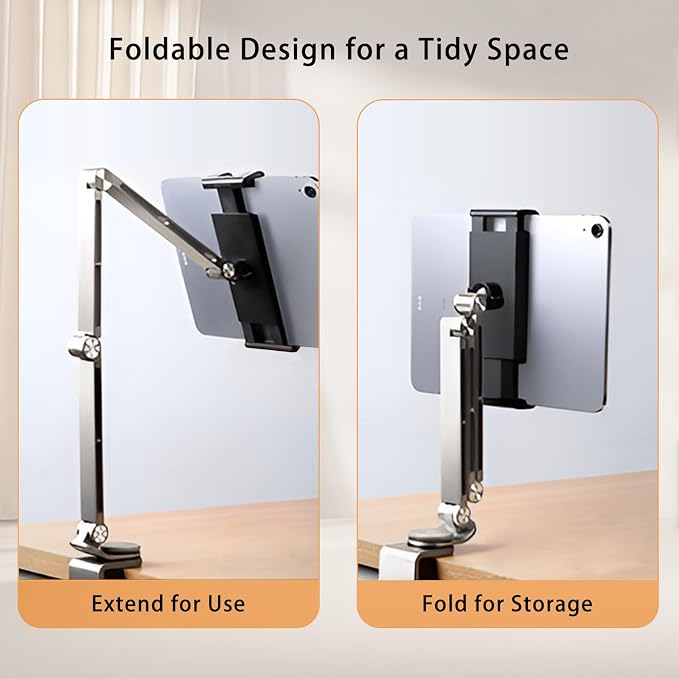 iPad Mount for Desk Aluminum Alloy Tablet Stand Foldable Overhead Arm Holder